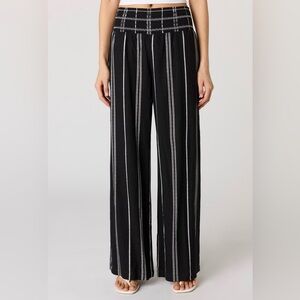 Urban Planet Black Wide-Leg Pants with White Vertical Stripes